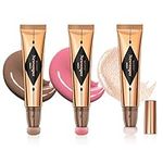 Contour Beauty Wand,Liquid Highlighter Wand,Blush Wand with Cushion Applicator Long Lasting Smooth Lightweight Fair Luminizer Contour+Pink Blush+Pearl White Highlight