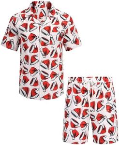 COOFANDY Mens Christmas Shirt Santa Snowman Button Down Shirts and Shorts Party Outfits