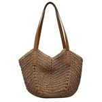 MAIRO LIFESTYLE Womens Straw Wicker Handmade Boho Summer Beach Braided Shoulder Bag (Dark Brown)