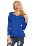 Allegra K Women's Casual Top Scoop Neck Long Sleeve Pleated Peplum Blouse, Royal Blue, Large