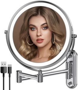Rocollos Rechargeable Wall Mounted Lighted Makeup Mirror Chrome with 3 Color Lights,Dimmable Touch Screen,8 Inch LED Double Sided 1X/10X Magnifying 360°Swivel 13 Inch (Chrome)