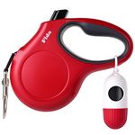 Fida Retractable Dog Leash with Dispenser and Poop Bags, 16 ft Pet Walking Leash for Small Dog or Cat up to 26 lbs, Anti-Slip Handle, Tangle Free, Reflective Nylon Tape (S, Red)