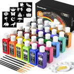 Shuttle Art Fabric Paint Permanent for Clothes, 30 Colours Fabric Paints in Bottles (60ml/2oz) with Brushes, Palette, Stencils, Non-Toxic Textile Paints for T-Shirt, Shoes, Bag, Jeans, No Heating Need