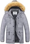 WenVen Men's Puffer Coat Winter Parka Jacket with Fur Hood (Charcoal Heather, L)