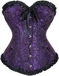 Josamogre Corset Top Women Overbust Bustier Brocade Renaissance Plus Size Outfit Black Purple 7XL