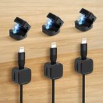 6 Pack Cable Tidy Clips Adjustable Cord Organiser - Magnetic Cable Management Self Adhesive Wire Holder Desk Tidy Phone Charging Cable Keeper for USB HDMI Wall PC Car Office Home (Black)