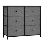 SONGMICS Dresser for Bedroom, Chest of Drawers, 6 Drawer Dresser, Closet Fabric Dresser with Metal Frame, Gray and Black with Wood Grain ULTS323G22