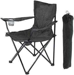 Kimee Foldable Camping Chair with Cup Holder | Portable Outdoor Chair for Picnic, Travel & Beach | Lightweight Heavy Duty Steel Frame | Easy Carry | Black