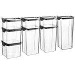 Argon Tableware Food Storage Container - Black - Pack of 16 - (4 Sizes) - Clear Airtight Reusable Freezer Storage Meal Prep Container Lunch Tupperware Box with Clip-Lock Lid