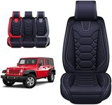 OASIS AUTO Jeep Wrangler JK JL Accessories Seat Covers 2007-2025 Custom Fit 2/4 Door Leather Cover Protector Cushion Unlimited X Rubicon Sahara and More (Full Set, Black)