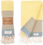 Barooga Beach Towel (100 x 180 cm)% 100 Premium Turkish Cotton, Prewashed Peshtemal Towel for Bath, Beach, Pool, Sauna, Gym, Camping, Picnic, Yoga, Spa, 375 g, Quick-Dry (Yellow)