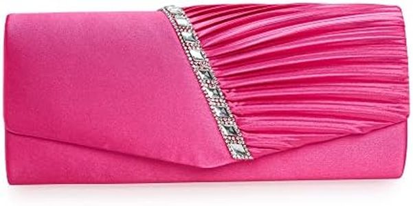 CHARMING TAILOR Evening Handbag Crystal Embellished and Pleated Satin Clutch (Hot Pink)