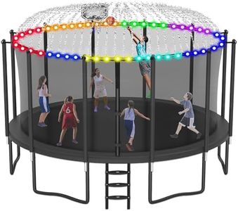 LHX 16FT Tranpoline for Adults and Kids, 1500LBS Tranpoline with Enclosure Net, Basketball Hoop and Ball, Outdoor Tranpoline with Light, Sprinkler, Ladder, Stakes Anchors - ASTM Approval