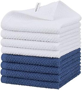 Nialnant 8 Pack Cotton Wash Cloths,Terry Kitchen Dish Towels,Quick Drying Dish Rags for Washing Dishes - White+Navy Blue