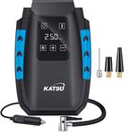 KATSU Portable Digital Tyre Inflator Air Compressor Pump for Cars, Bikes, Balls, and Other Inflatables, with Auto Shut-Off + LED Light + 3 Extra Nozzle Adaptors