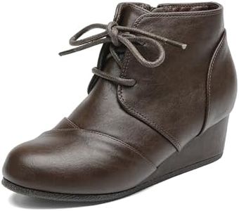 DREAM PAIRS Girls Low Wedge Heel Booties Side Zipper Ankle Boots Toddler/Little Kid/Big Kid,Size 6 Big Kid,Brown-Pu,TOMSON-K