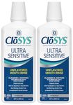 CloSYS Ultra Sensitive Antimicrobial Mouthwash, 32 Fl Oz (2 Count), Unflavored (Optional Flavor Dropper Included), Alcohol Free, pH Balanced, Helps Soothe Sensitivity, Kills Germs that Cause Bad Breath