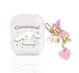 Minscose Cute Airpod 2/1 Clear Case with Keychain , Big Ear White Dog Bow Heart Rainbow Design Soft Silicone Smooth Shockproof Compatible with Airpods 2 & 1 Charging Case for Girls Kids Women