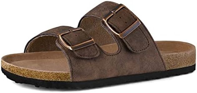 mysoft Womens Slide Sandals Cork Footbed，2 Straps Adjustable Buckle Slip on Sandals with +Comfort Arch Support, Brown, 5