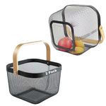 2 Pack Garden Harvest Baskets, Picnic Baskets with Durable Metal Mesh and Bamboo Handle, Perfect for Shopping, Gardening, Picnics, and Organizing