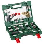 Bosch 91 pcs. Titanium Drill and Screwdriver Bit Set V-Line (for Wood, Masonry and Metal, Including Ratchet Screwdriver and Magnetic Rod, Accessories Drills and Screwdrivers)