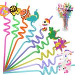 24 PCS Fun Straws for Kids Party Favors, Rainbow Crazy Straws Silly Straws, Reusable Drinking Straws Bulk, Summer Pool Beach Birthday Party Decorations Gifts for Girls Boys, Cute Cartoon Straws