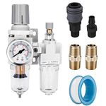 NANPU 1/4" BSP Compressed Air Filter Regulator Lubricator Combo (FRL) Water/Oil Trap Separator - Gauge (0-10 Bar), Poly Bowl, Semi-Auto Drain, Metal Bracket