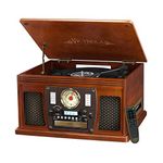 Victrola Nostalgic Aviator Wood 8-in-1 Bluetooth Turntable Entertainment Center, Mahogany