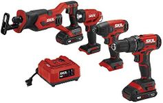 SKIL 4-Tool Kit: 20V Cordless Drill Driver, Impact Driver, Reciprocating Saw and LED Spotlight, Includes Two 2.0Ah Lithium Batteries and One Charger - CB739601, White