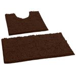 LuxUrux Bathroom Rug Mat -Extra-Soft Plush Bath Shower Bathroom Rug,1'' Chenille Microfiber Material, Thickening Shaggy Tub Mat Carpet, Super Absorbent. Machine Wash & Dry (Curved Set, Brown)