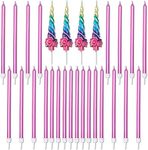 BLUE PANDA - Rainbow Unicorn Birthday Cake Candles with Holders (28 Pack)