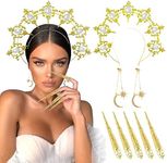 JeVenis Gold Mary Halo Crown Baroque Headband Sun Goddess Tiara and Crown Sunburst Headband Cosplay Wedding Festival Headpiece