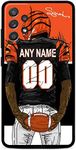 VNGDA Custom Name & Number Phone Case for Samsung Galaxy A15 A14 5G A35 A25 A53 A03S A12 A42 A32 A02S A54 4G, DIY Design Football Player Liquid Silicone Case(Cincinnati)