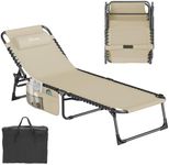 YITAHOME Patio Lounge Chair, Portable Reclining Chairse Lounge Folding Camping Cot 5 Posistion Adjustable w/Head Pillow & Portable Handbag for Camping, Pool, Beach and Patio, Beige