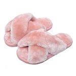 Womens & Girls Slippers Ladies Fluffy Plush House Slippers Cozy Open Toe Faux Fur Sliders for Girls Warm Sandals Indoor Winter Label Size 34-35 Pink 1-1.5