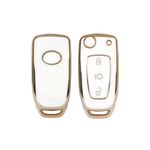 AUTOFRILL TPU Car Key Cover for Tata Nexon | Altroz | Tiago | Punch | Harrier | Safari | Tigor | Hexa | Zest | Bolt 3 Button Flip Key Cover (White-Gold)