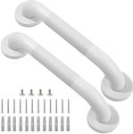 Rackickyer Shower Grab Bar, 2 Pack 12 Inch White Bathroom Grab Bar, 1.25" Diameter 304 Stainless Steel Anti-Slip Grab Bars for Bathtubs and Showers, Handicap Shower Grab Bar for Seniors Elderly