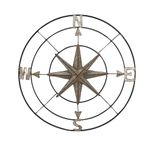 Deco 79 Metal Compass Indoor Outdoor Wall Decor with Distressed Copper Like Finish, 32" x 2" x 32", Gray