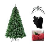 LOIBUYZ Christmas Tree, Premium Artificial Green Xmas Tree – Foldable Bushes Xmas Pine Tree, 3FT, 4FT, 5FT, 6FT, 7FT, 8FT Xmas Home Decorations, with Metal Stand and Free Bag and Gloves (5FT)