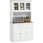 HOMCOM 71" Tall Kitchen Pantry Storage Cabinet with Microwave Space, Freestanding Buffet with Hutch, 2 Drawers, 4 Cabinets, Adjustable Shelves, Glass Doors, White