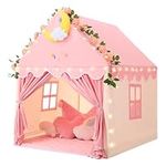 Wilwolfer Kid Tent with Mat, Star Lights - Kids Play Tents for Toddlers Kids Tents Indoor Playhouse - Princess Tent for Girls Toy House Gift - Pink Play Tent - NO Flowers & Moon Decor