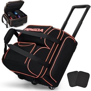 PENGDA 4 Ball Bowling Bag With Wheels, Integrated Single-Chamber 4-Ball System, 900D Reinforced Oxford Bowling Ball Bag, Telescopic Handle Roller Tote Storage Bag for Bowling Accessories and shoes