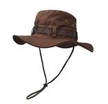 Boonie Hat, Outdoor Wide Brim Sun Protect Hat, Double Layer Classic US Combat Army Style Bush Jungle Sun Cap for Fishing Hunting Camping Brown