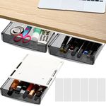 SOUJOY 3 Pack Under Desk Drawer, Self-Adhesive Slide Out Attachable Drawer Tray, Plastic Under Table Hidden Organizer for Office Home School Kitchen