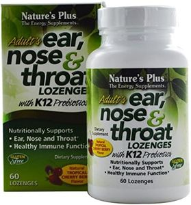 Natures Plus Adult's Ear Nose Throat Lozenge with K12 Probiotics - 60 Lozenges - Natural Tropical Cherry Berry Flavor - Supports Ear, Nose and Throat and Immune Function - Gluten-Free - 30 Servings