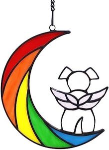 Lcensp Stained Glass Rainbow Bridge White Dog Memorial Gifts for Loss of Dog Sympathy Remembrance Suncatcher, Thoughtful Pet Loss Bereavement Gifts in Memory of Pet Passing Away Window Hanging.