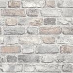 Grandeco Vintage Brick Wall Textured Wallpaper, Pastel