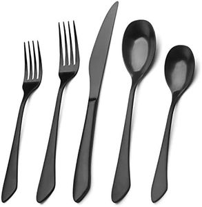 Matte Black Silverware Set, 40-Piece Stainless Steel Flatware Set Service for 8, Satin Finish Tableware Cutlery Set for Home and Restaurant, Dishwasher Safe