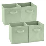 EZOWare Set of 4 Foldable Fabric Basket Bins, 26,7x26,7x28cm Collapsible Storage Cubes with Handle for Nursery Toys Baby Organizer- Pastel Green