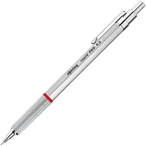 rOtring Rapid Pro Retractable Ballpoint Technical Drawing Pen, Medium Point, Blue Ink, Silver Full-Metal Body